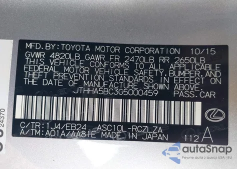 2016 Lexus Rc 200T z USA, uszkodzony, nr VIN JTHHA5BC3G5000459